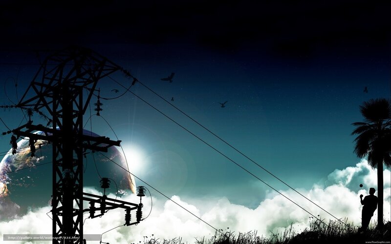 Earth and power lines at night