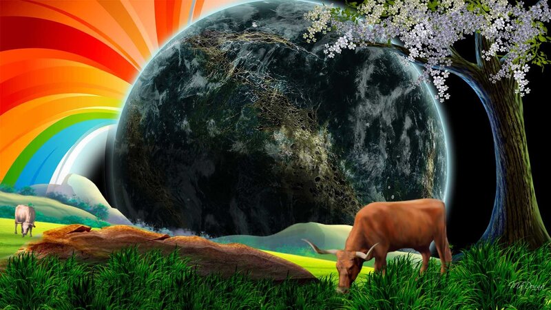 Earth and rainbow landscape