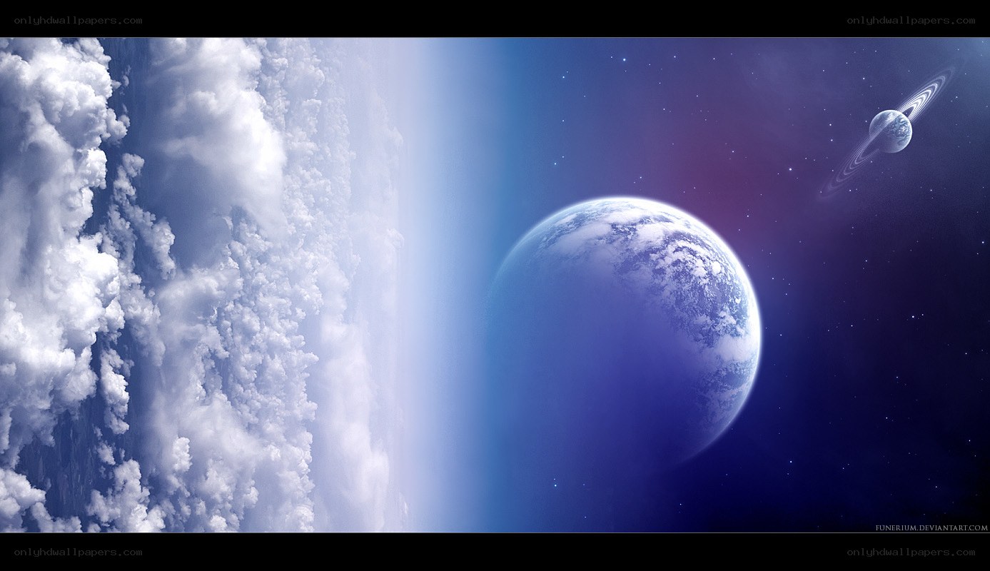 Earth and Saturn from space