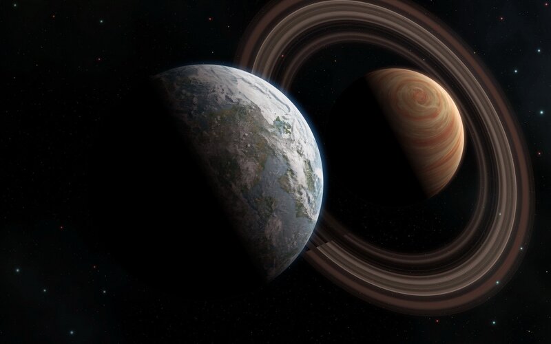 Earth and Saturn in space