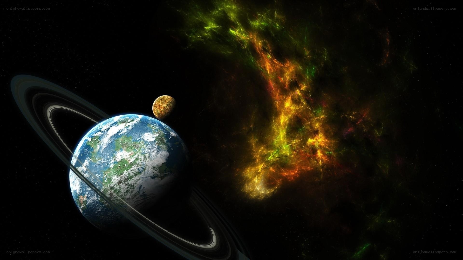 Earth and Saturn in space