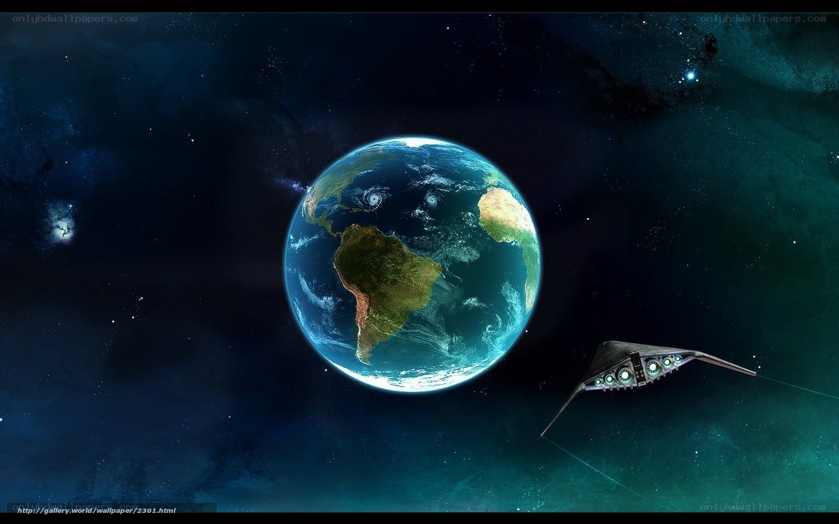 Earth and Spaceship in Space
