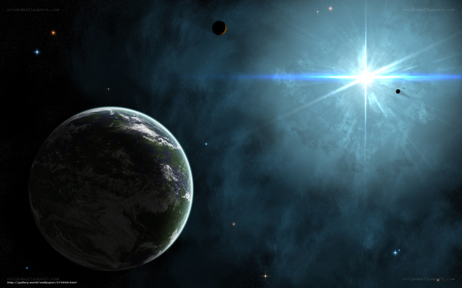 Earth and star in space