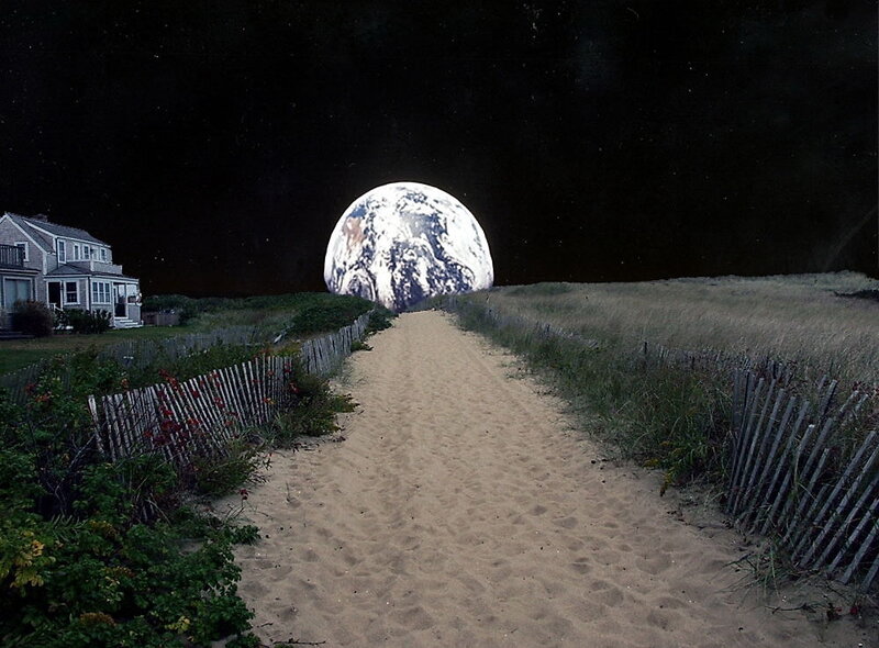 Earth as a moon over beach path