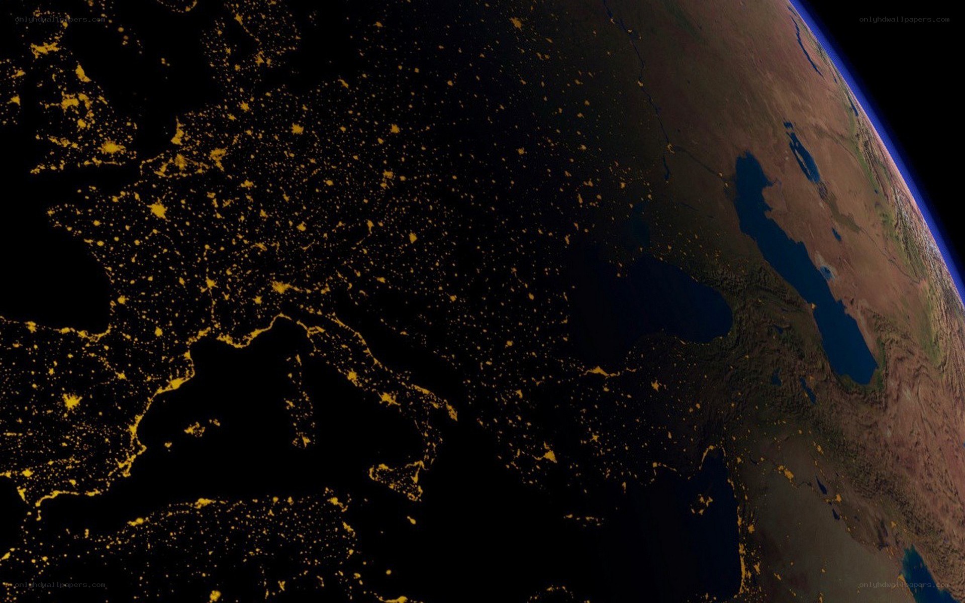 Earth at night from space