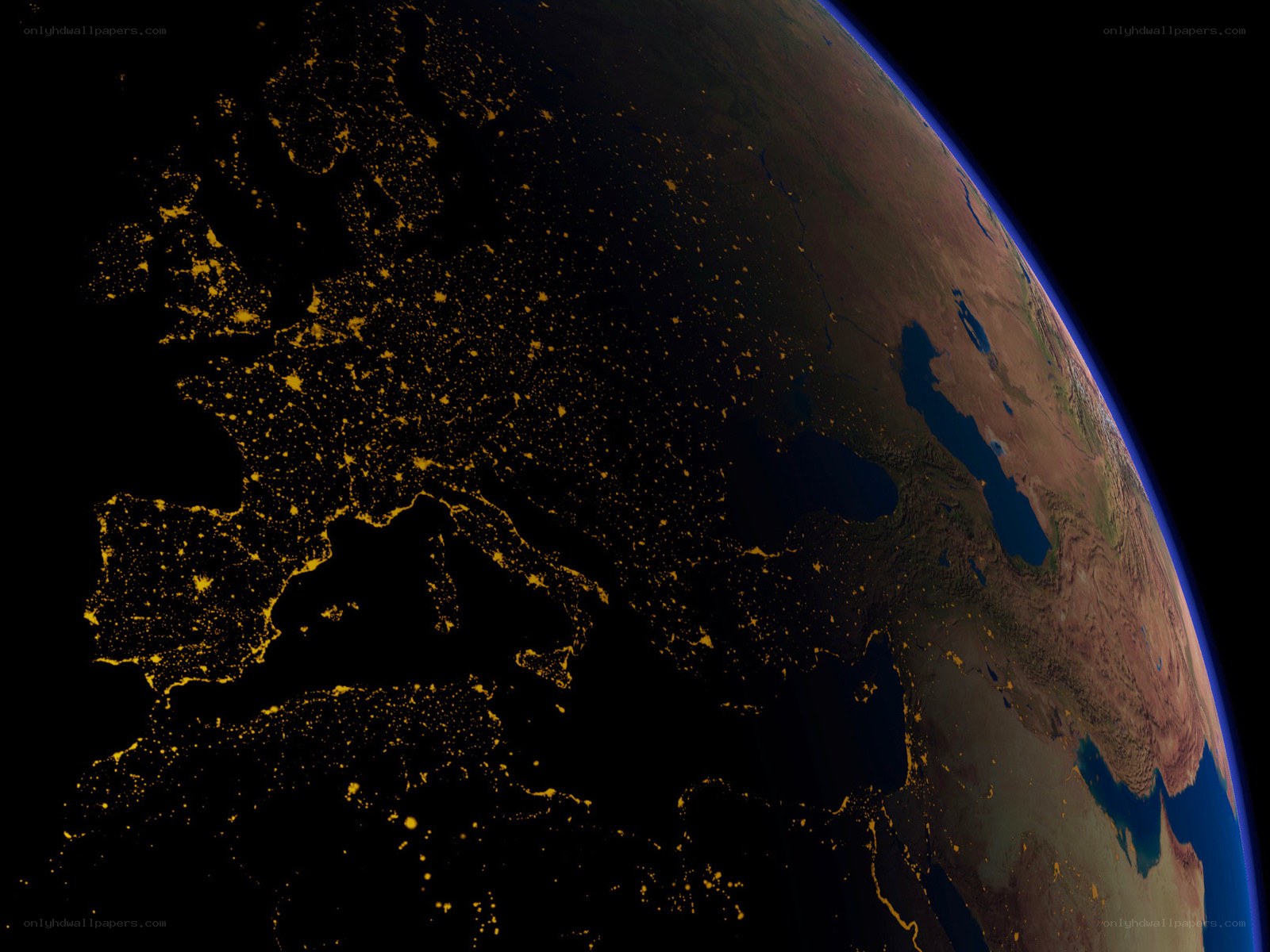 Earth at night from space