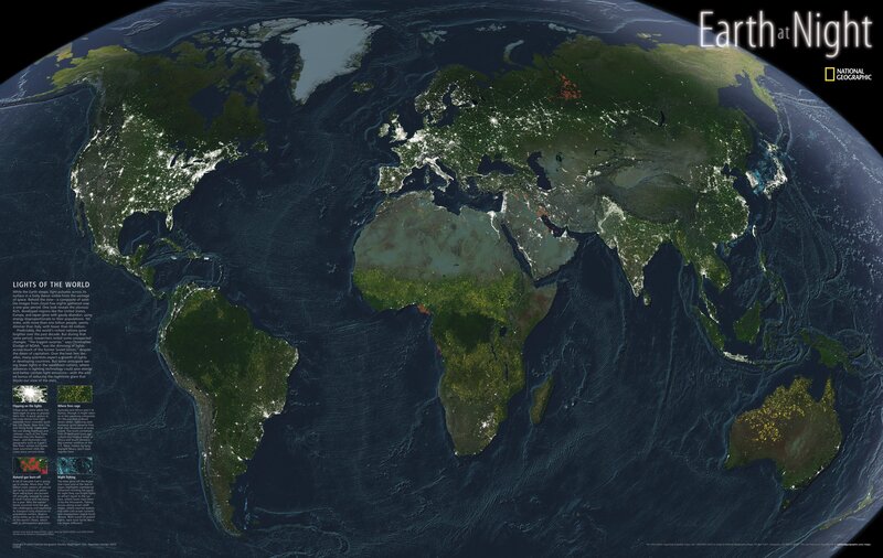 Earth at Night Map — Blue