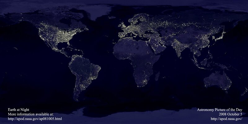 Earth at Night Map — Dark Blue