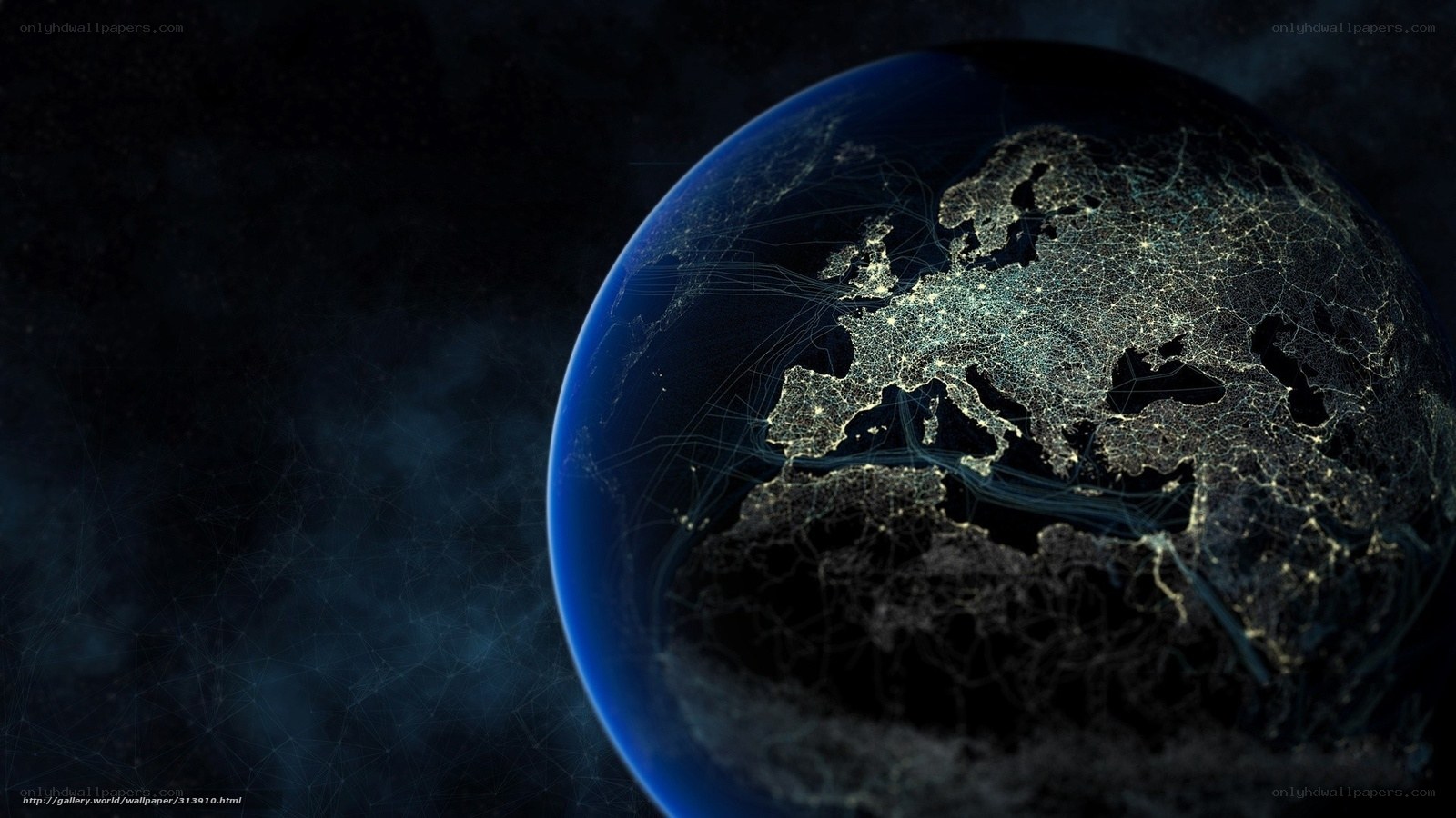 Earth at night with network