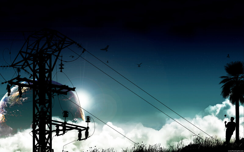 Earth behind power lines