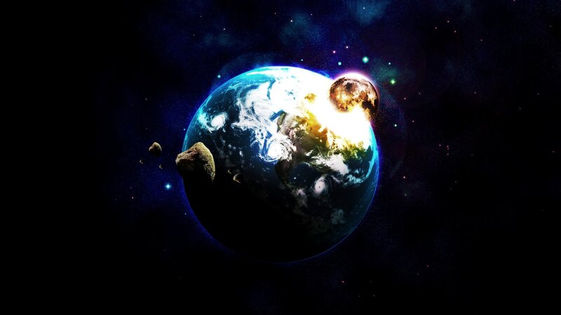 Earth Being Struck by Asteroids — Blue