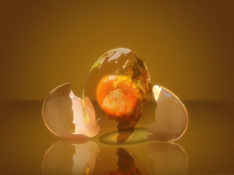 Earth emerging from an egg
