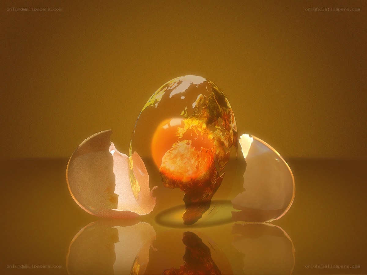 Earth emerging from an egg