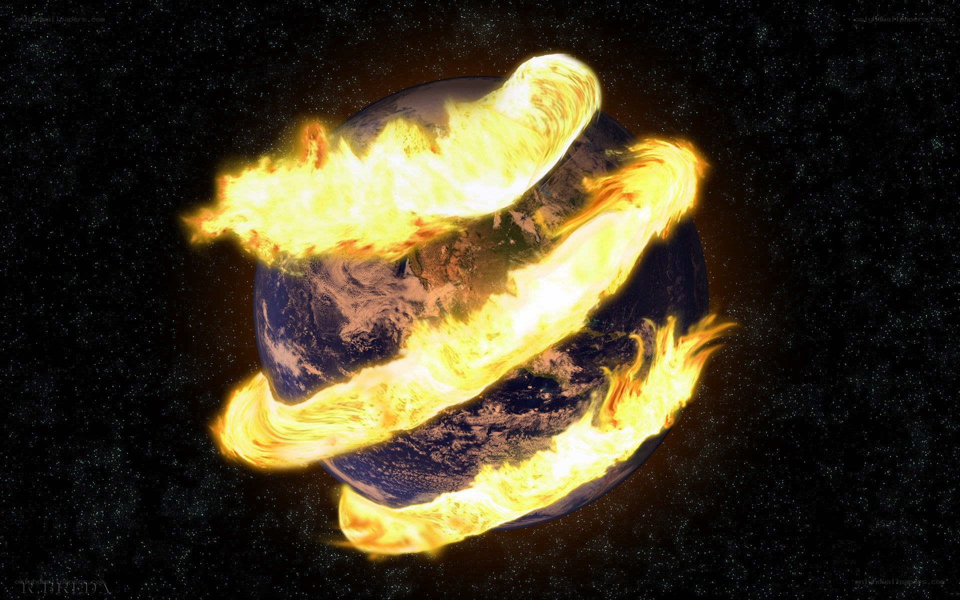 Earth engulfed in flames