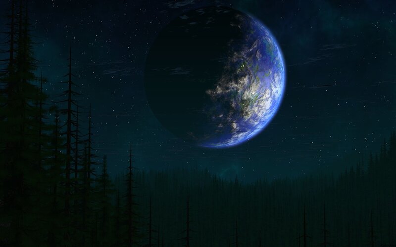 Earth from a forest moon