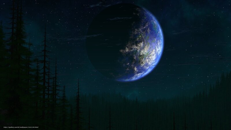 Earth from a forested moon