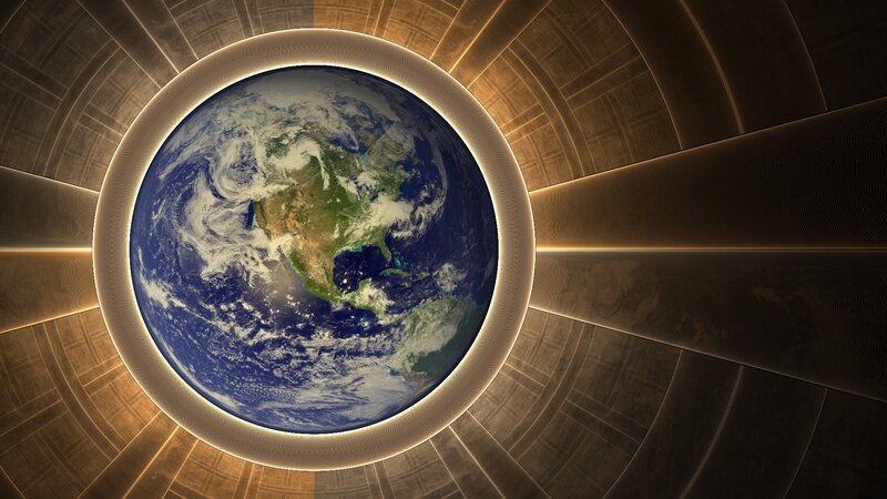 Earth from a futuristic tunnel