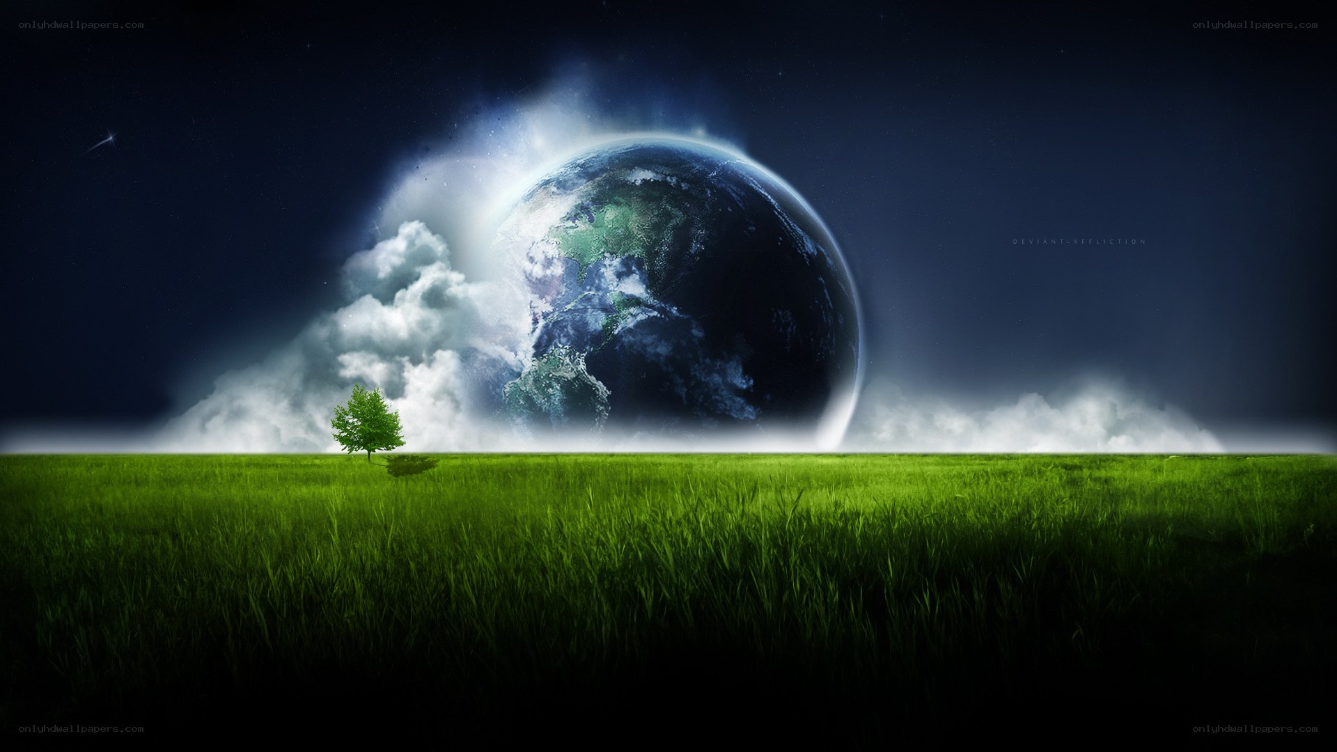 Earth from a green field