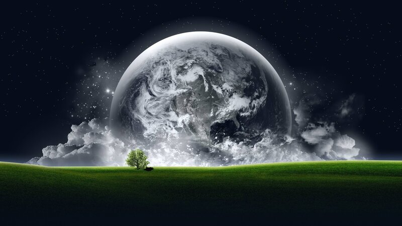 Earth from Alien Landscape — Green, Dramatic, Night