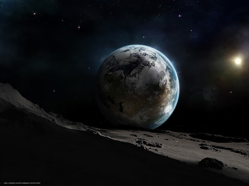 Earth from Moon Surface — Black, Dramatic, Night