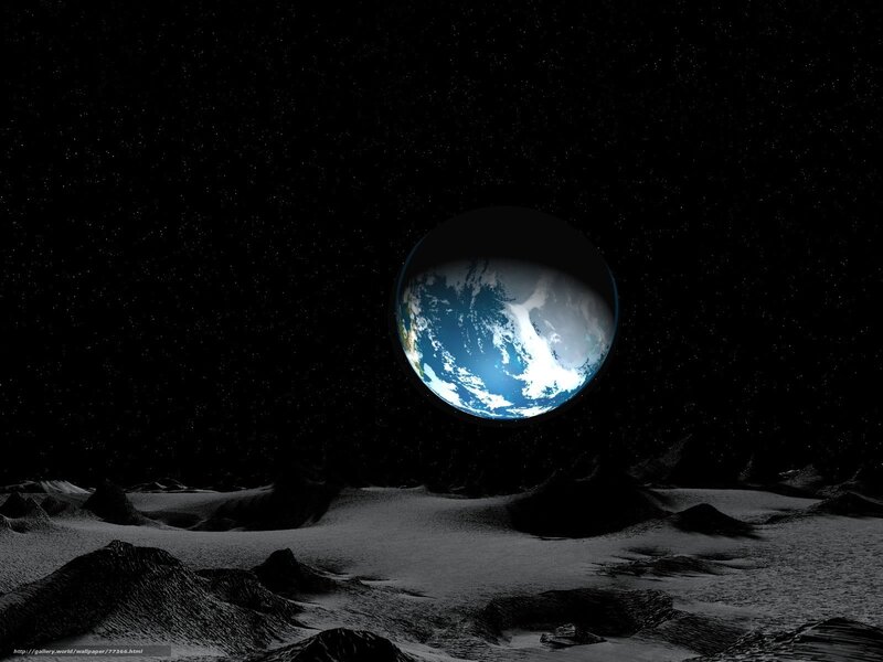 Earth from Moon Surface — Black, Dramatic