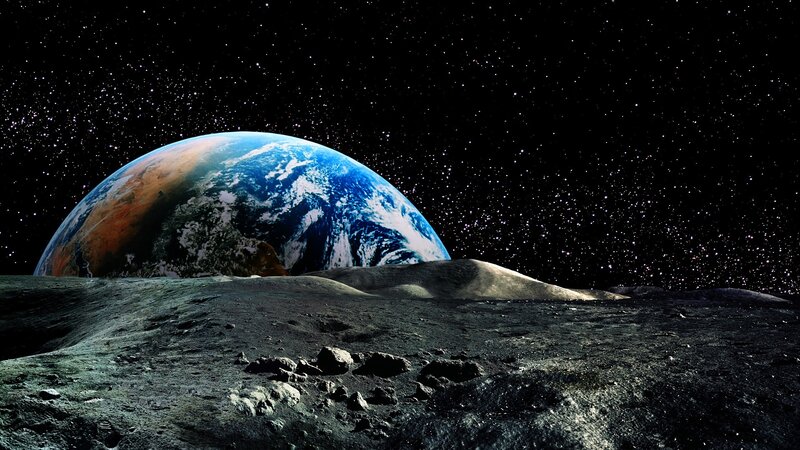 Earth from Moon Surface — Black, Serene, Night