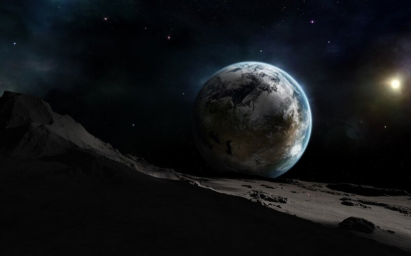 Earth from Moon Surface — Dramatic