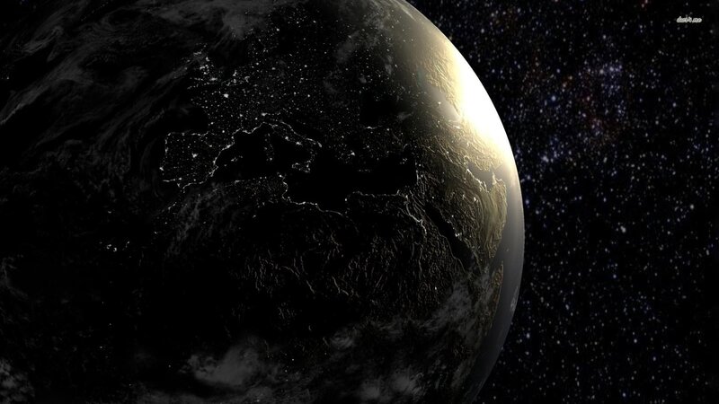 Earth from Space at Night — Black, Dramatic, Digital Art