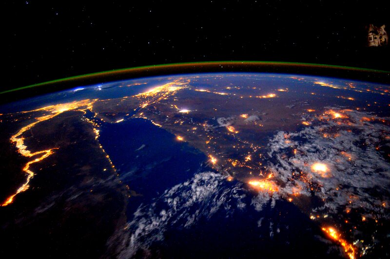 Earth from Space at Night — Black, Dramatic, Photograph, City Lights, Clouds