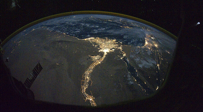 Earth from Space at Night — Black, Dramatic, Photograph, City Lights, Nile River