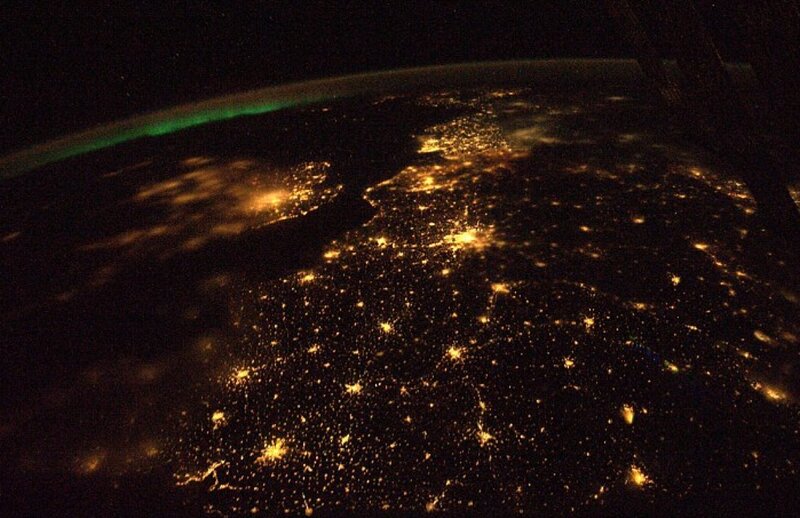 Earth from Space at Night — Black, Dramatic, Photograph, City Lights
