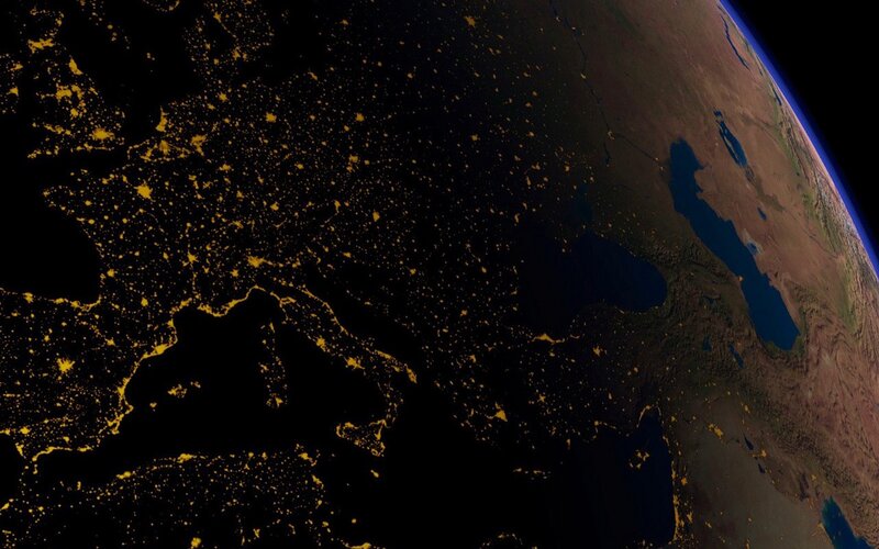 Earth from Space at Night — Black, Dramatic, Photograph, Continent, City Lights, Ocean