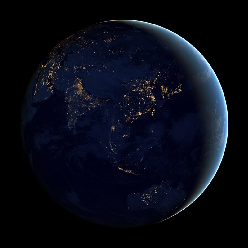 Earth from Space at Night — Black, Dramatic, Photograph, Continent Lights