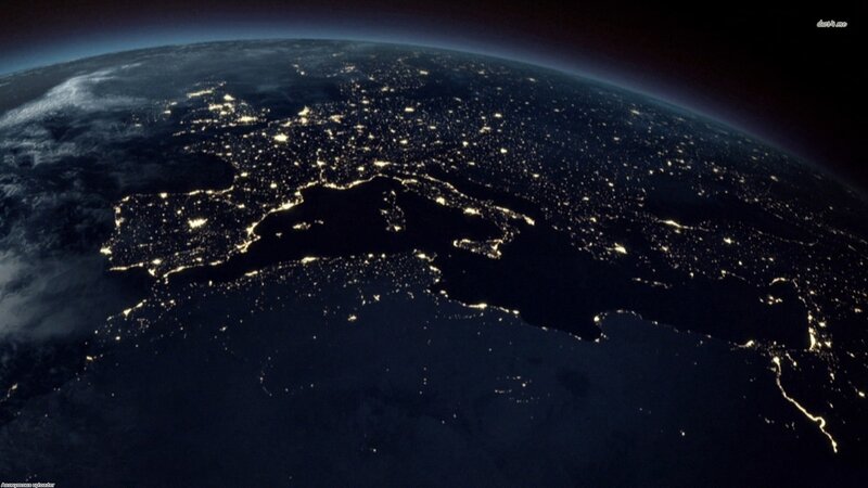 Earth from Space at Night — Black, Dramatic, Photograph, Lights, Clouds, Ocean