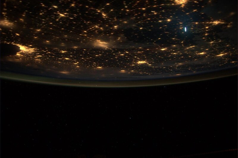 Earth from Space at Night — Black, Serene, Photograph, City Lights, Atmosphere