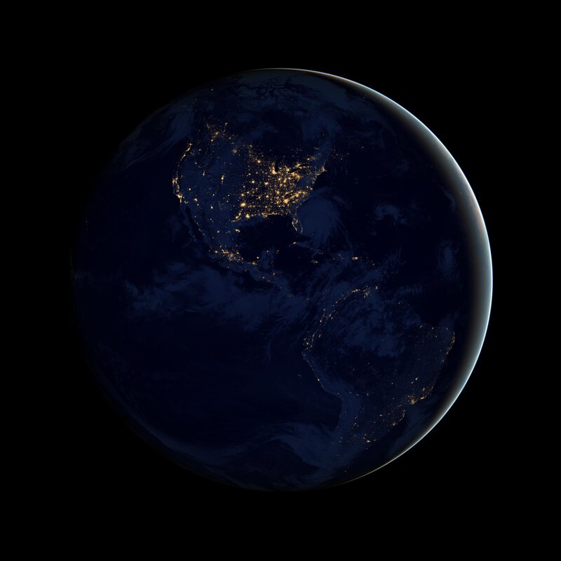 Earth from Space at Night — Black, Serene, Photograph, Continent Lights