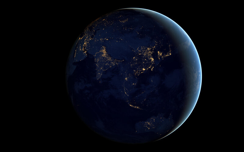 Earth from Space at Night — Black, Serene, Photograph