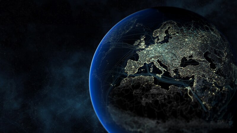 Earth from Space at Night — Blue, Dramatic, 3d Render, Europe