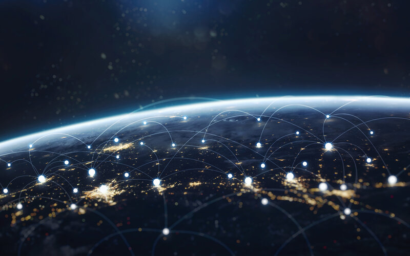 Earth from Space at Night — Blue, Dramatic, Digital Art, Network Connections