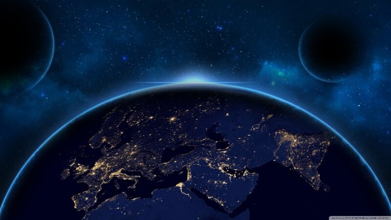 Earth from Space at Night — Blue, Dramatic, Digital Art, Stars, Planets