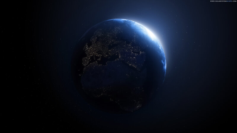 Earth from Space at Night — Blue, Dramatic, Digital Art, Stars
