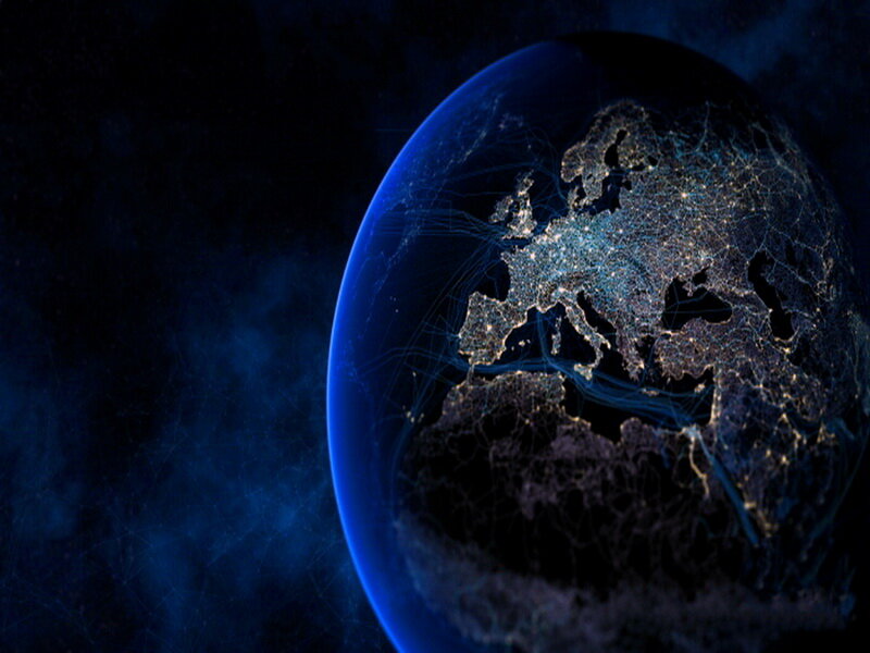 Earth from Space at Night — Blue, Dramatic, Digital Art
