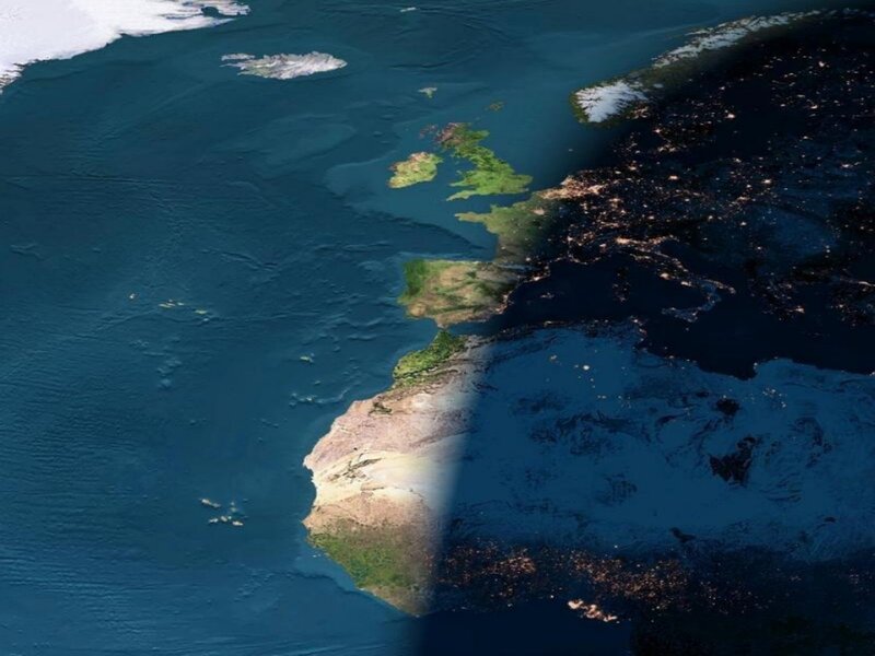 Earth from Space at Night — Blue, Dramatic, Photograph, Continent, Ocean