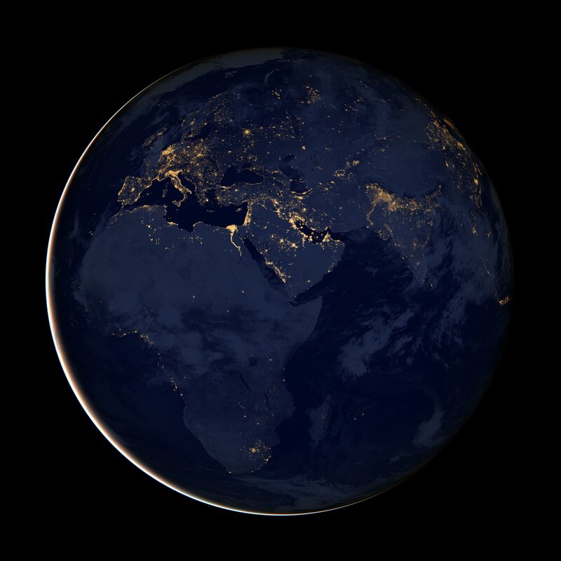 Earth from Space at Night — Blue, Dramatic, Photograph, Continent