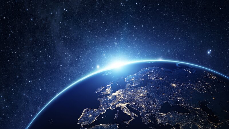 Earth from Space at Night — Blue, Serene, 3d Render, Stars