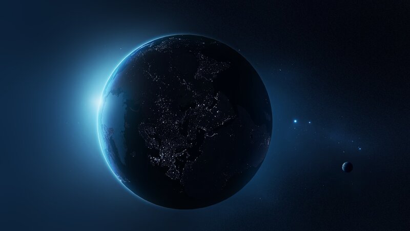 Earth from Space at Night — Blue, Serene, 3d Render
