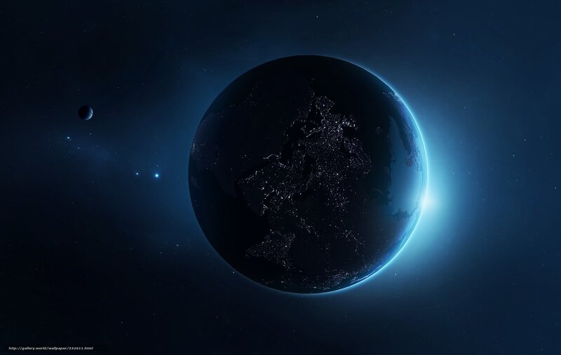 Earth from Space at Night — Blue, Serene, Digital Art, Moon