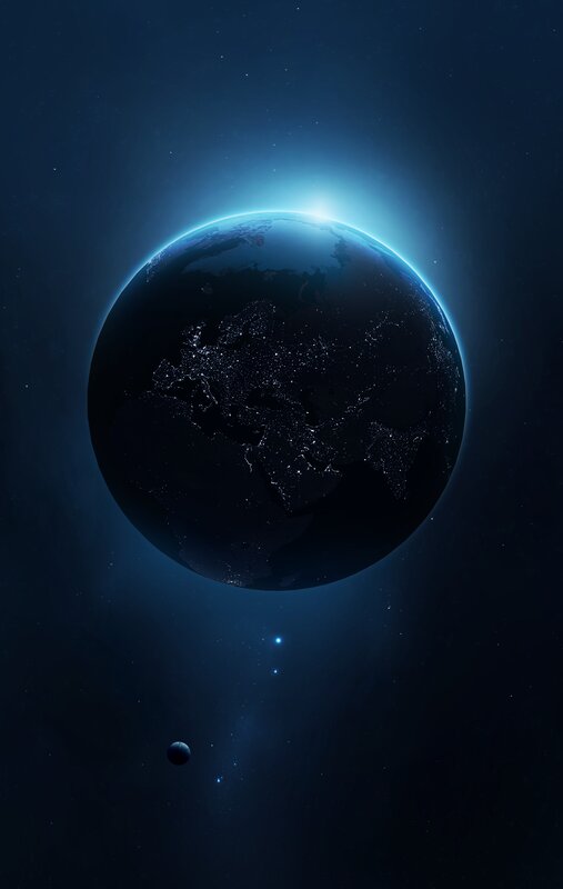 Earth from Space at Night — Blue, Serene, Digital Art