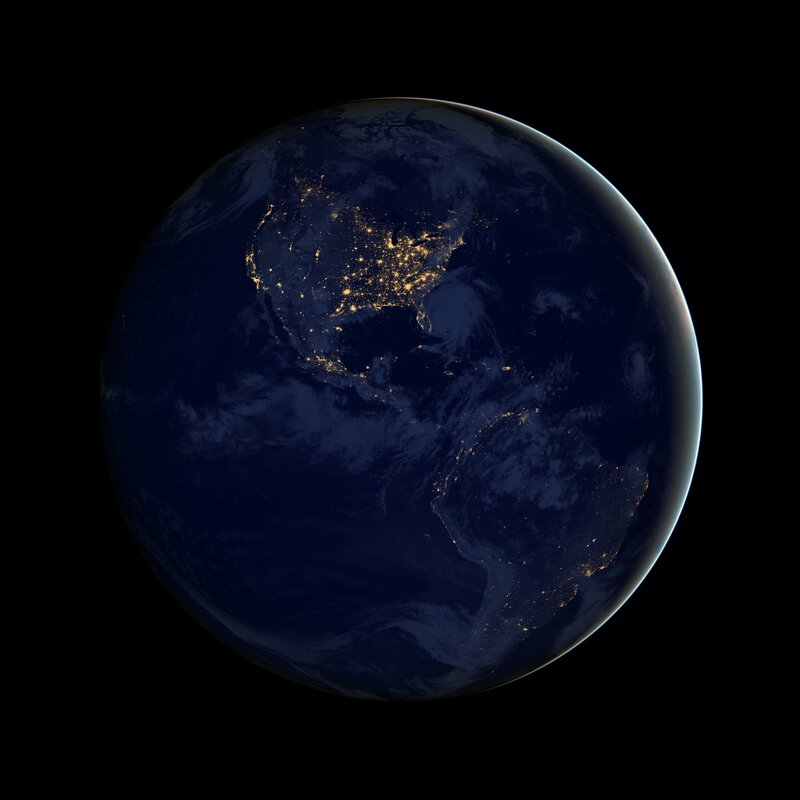 Earth from Space at Night — Blue, Serene, Photograph