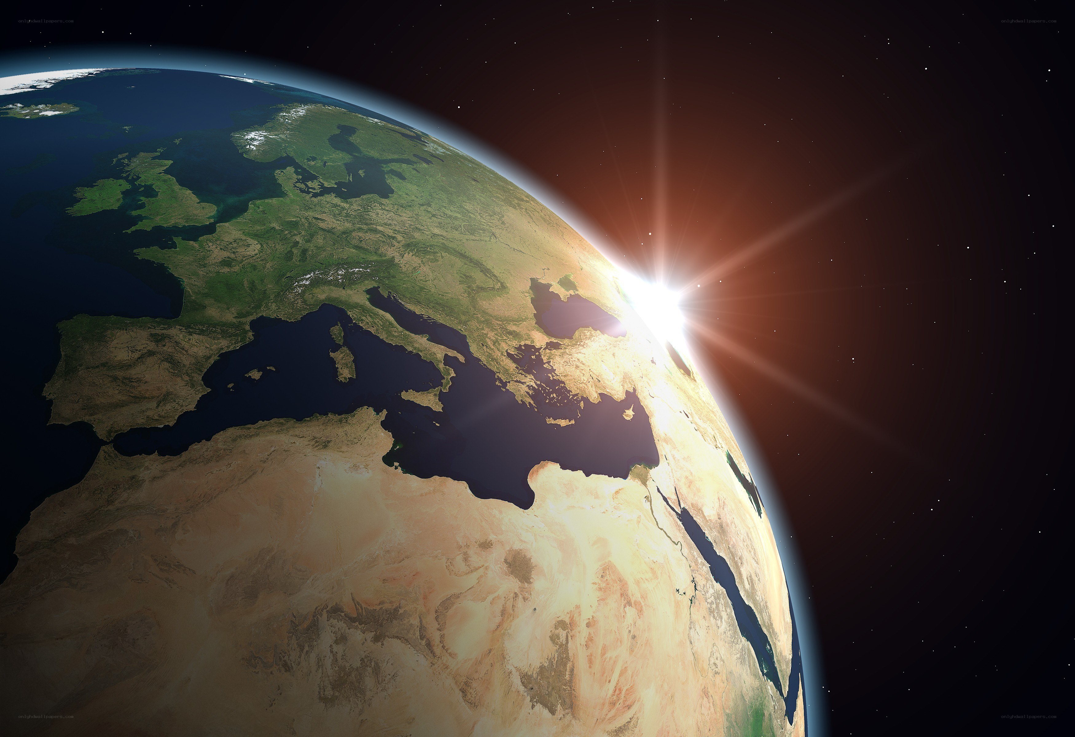 Earth from space at sunrise